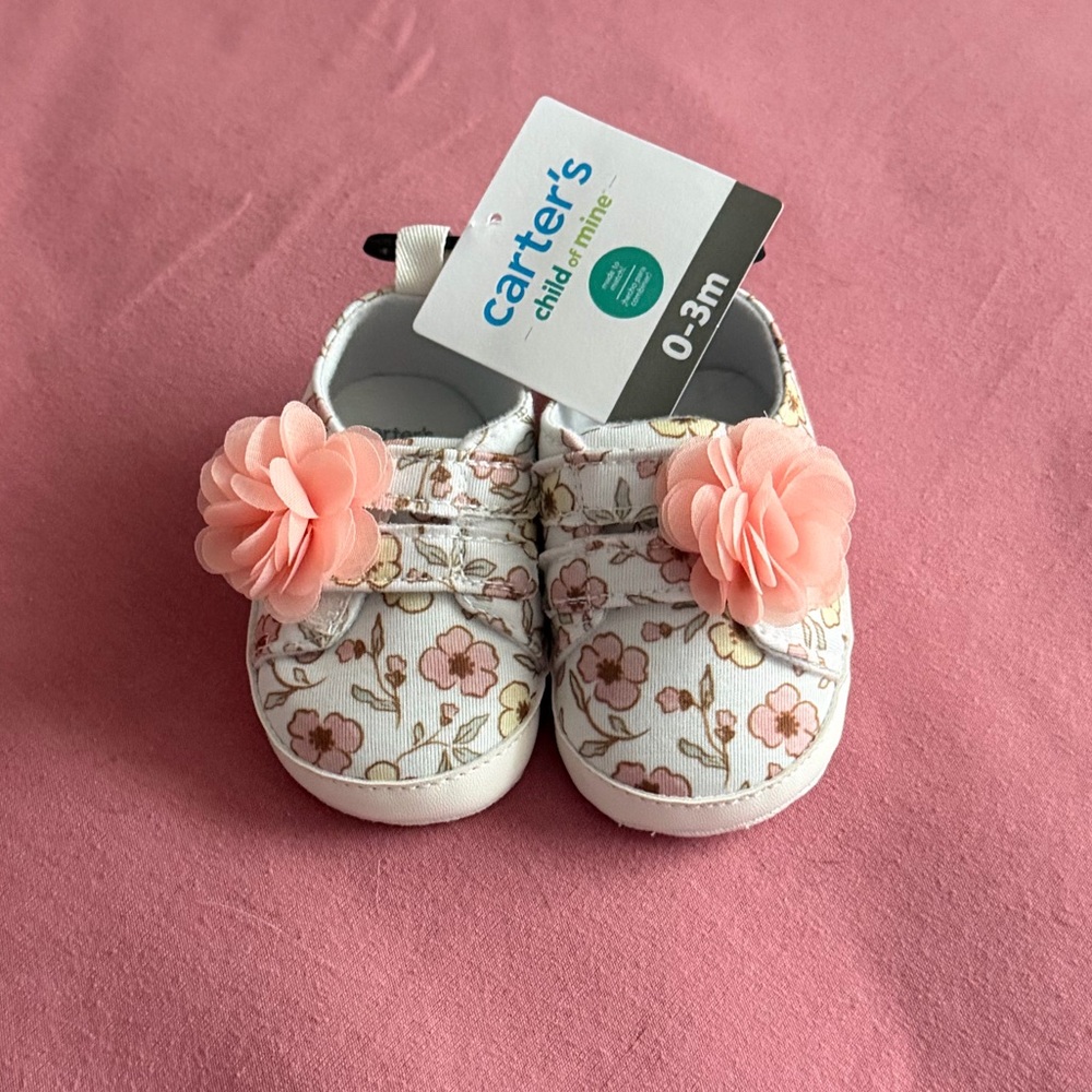 Carter's Baby Shoes with Floral Design - White and Peach